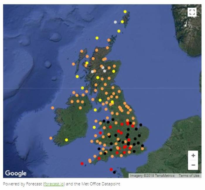 The interactive map on 30th April showed a number of high and very high risk sites.