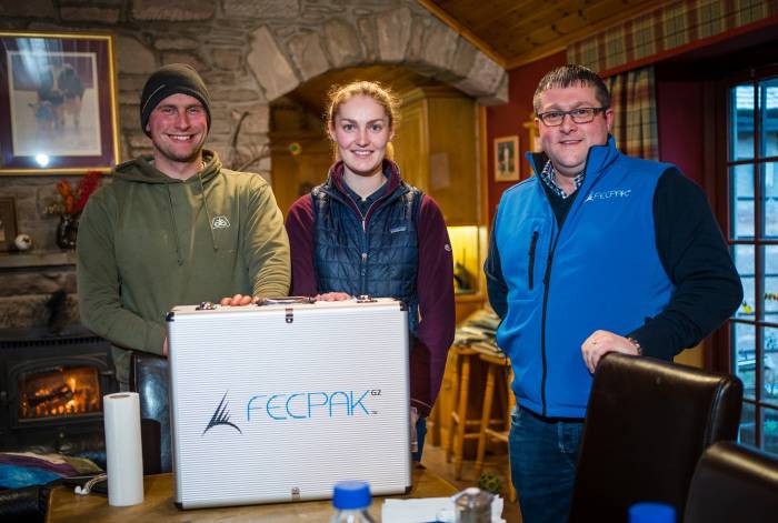 Ewan and Louise Smith (left and centre) with Techion's Frank Turnbull.