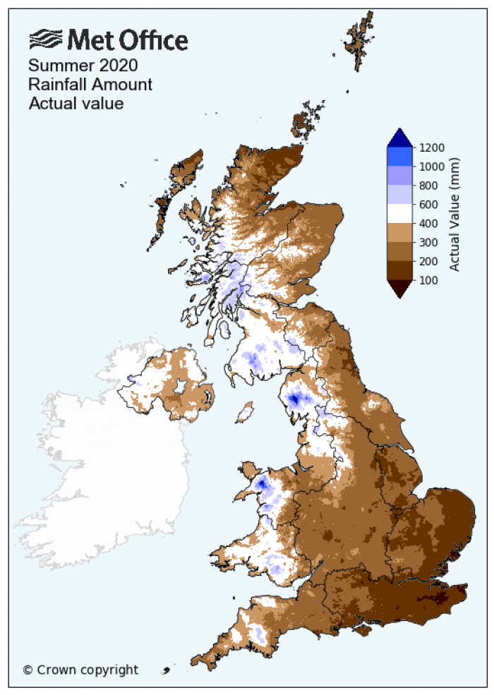 Summer 2020 Rainfall from the Met Office
