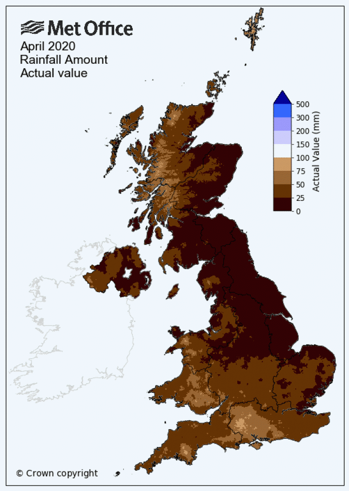 Met Office anomaly map for April (Actual Rainfall), other options available