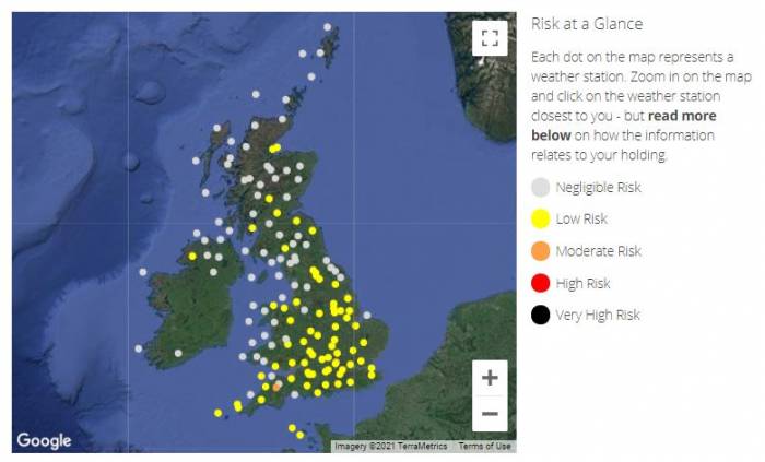 When available, the SCOPS Nematodirus Forecast appears as an interactive map.